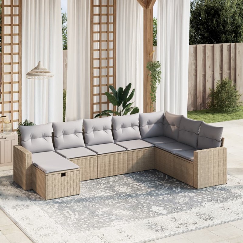 vidaXL 8-tlg. Garten-Sofagarnitur mit Kissen Beige Poly Rattan vidaXL 8-tlg. Garten-Sofagarnitur mit Kissen Beige Poly Rattan