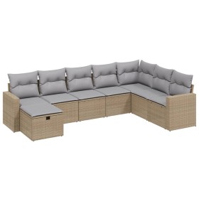 vidaXL 8-tlg. Garten-Sofagarnitur mit Kissen Beige Poly Rattan