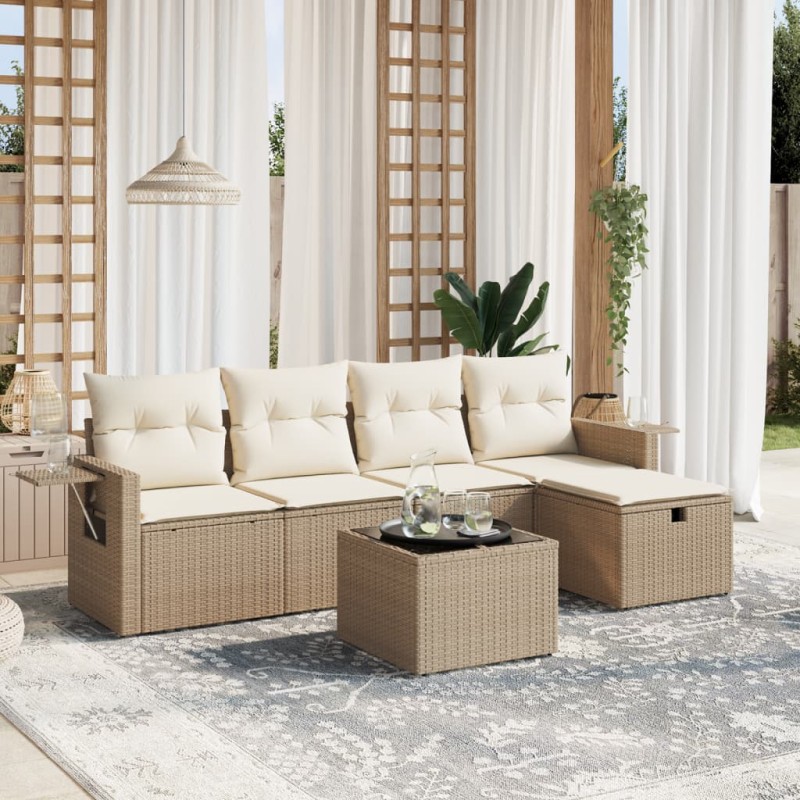 vidaXL 6-tlg. Garten-Sofagarnitur mit Kissen Beige Poly Rattan vidaXL 6-tlg. Garten-Sofagarnitur mit Kissen Beige Poly Rattan