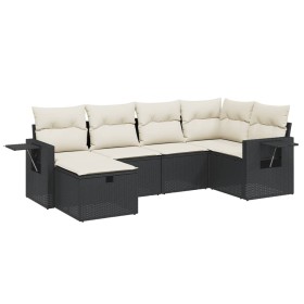 vidaXL 6-tlg. Garten-Sofagarnitur mit Kissen Schwarz Poly Rattan