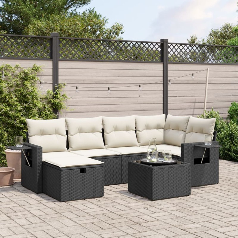 vidaXL 7-tlg. Garten-Sofagarnitur mit Kissen Schwarz Poly Rattan vidaXL 7-tlg. Garten-Sofagarnitur mit Kissen Schwarz Poly Rattan