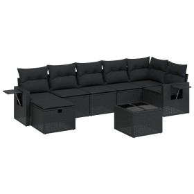 vidaXL 8-tlg. Garten-Sofagarnitur mit Kissen Schwarz Poly Rattan