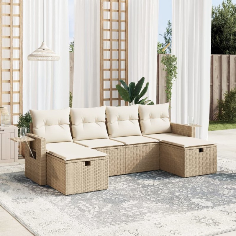 vidaXL 6-tlg. Garten-Sofagarnitur mit Kissen Beige Poly Rattan vidaXL 6-tlg. Garten-Sofagarnitur mit Kissen Beige Poly Rattan
