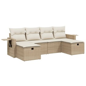 vidaXL 6-tlg. Garten-Sofagarnitur mit Kissen Beige Poly Rattan