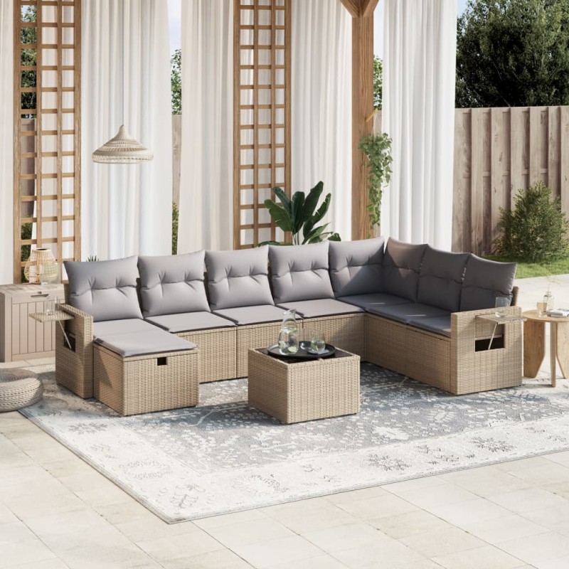 vidaXL 9-tlg. Garten-Sofagarnitur mit Kissen Beige Poly Rattan vidaXL 9-tlg. Garten-Sofagarnitur mit Kissen Beige Poly Rattan