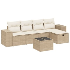 vidaXL 6-tlg. Garten-Sofagarnitur mit Kissen Beige Poly Rattan