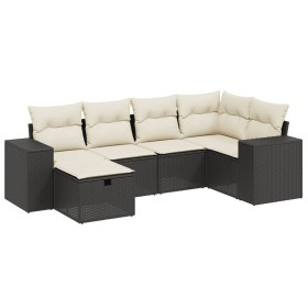 vidaXL 6-tlg. Garten-Sofagarnitur mit Kissen Schwarz Poly Rattan