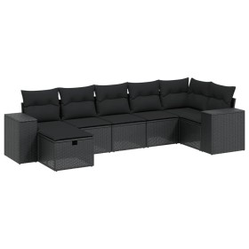 vidaXL 7-tlg. Garten-Sofagarnitur mit Kissen Schwarz Poly Rattan