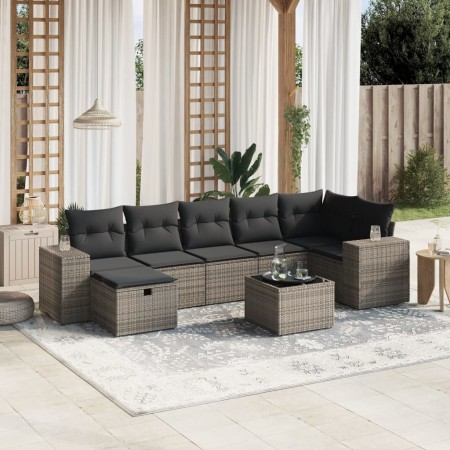 vidaXL 8-tlg. Garten-Sofagarnitur mit Kissen Grau Poly Rattan