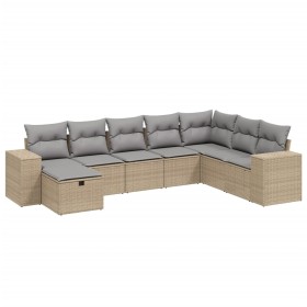 vidaXL 8-tlg. Garten-Sofagarnitur mit Kissen Beige Poly Rattan