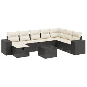 vidaXL 9-tlg. Garten-Sofagarnitur mit Kissen Schwarz Poly Rattan