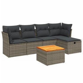 vidaXL 6-tlg. Garten-Sofagarnitur mit Kissen Grau Poly Rattan
