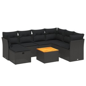 vidaXL 8-tlg. Garten-Sofagarnitur mit Kissen Schwarz Poly Rattan