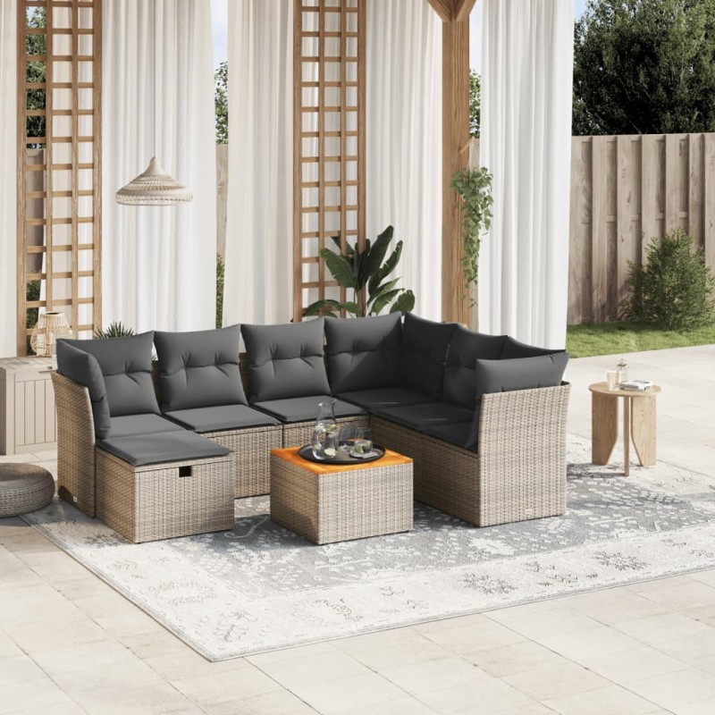 vidaXL 8-tlg. Garten-Sofagarnitur mit Kissen Grau Poly Rattan vidaXL 8-tlg. Garten-Sofagarnitur mit Kissen Grau Poly Rattan