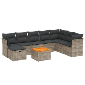 vidaXL 9-tlg. Garten-Sofagarnitur mit Kissen Grau Poly Rattan