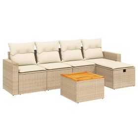 vidaXL 6-tlg. Garten-Sofagarnitur mit Kissen Beige Poly Rattan