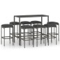 9-tlg. Gartenbar-Set mit Kissen Poly Rattan Grau 9-tlg. Gartenbar-Set mit Kissen Poly Rattan Grau
