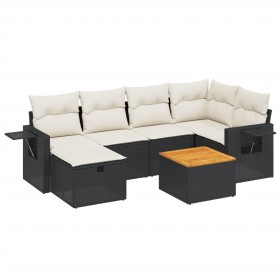 vidaXL 7-tlg. Garten-Sofagarnitur mit Kissen Schwarz Poly Rattan