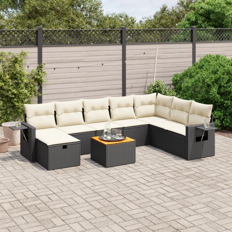 vidaXL 9-tlg. Garten-Sofagarnitur mit Kissen Schwarz Poly Rattan vidaXL 9-tlg. Garten-Sofagarnitur mit Kissen Schwarz Poly Rattan