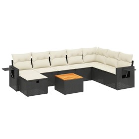 vidaXL 9-tlg. Garten-Sofagarnitur mit Kissen Schwarz Poly Rattan