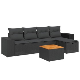 vidaXL 6-tlg. Garten-Sofagarnitur mit Kissen Schwarz Poly Rattan