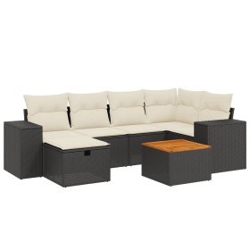 vidaXL 7-tlg. Garten-Sofagarnitur mit Kissen Schwarz Poly Rattan