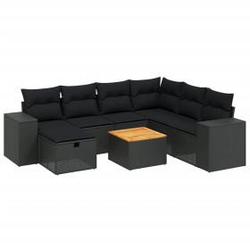 vidaXL 8-tlg. Garten-Sofagarnitur mit Kissen Schwarz Poly Rattan