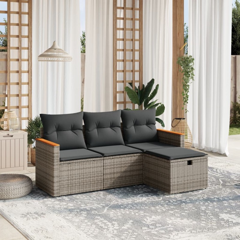 vidaXL 4-tlg. Garten-Sofagarnitur mit Kissen Grau Poly Rattan vidaXL 4-tlg. Garten-Sofagarnitur mit Kissen Grau Poly Rattan