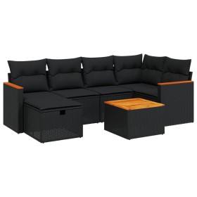 vidaXL 7-tlg. Garten-Sofagarnitur mit Kissen Schwarz Poly Rattan