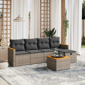 vidaXL 6-tlg. Garten-Sofagarnitur mit Kissen Grau Poly Rattan