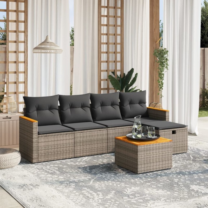vidaXL 6-tlg. Garten-Sofagarnitur mit Kissen Grau Poly Rattan vidaXL 6-tlg. Garten-Sofagarnitur mit Kissen Grau Poly Rattan