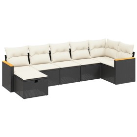 vidaXL 7-tlg. Garten-Sofagarnitur mit Kissen Schwarz Poly Rattan