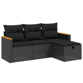 vidaXL 4-tlg. Garten-Sofagarnitur mit Kissen Schwarz Poly Rattan