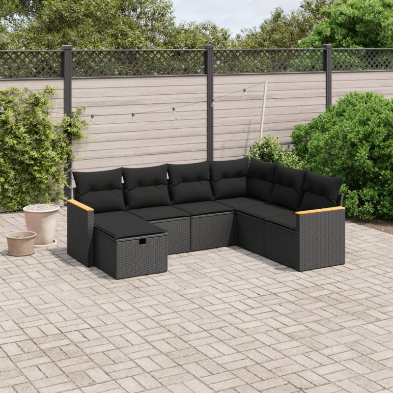 vidaXL 7-tlg. Garten-Sofagarnitur mit Kissen Schwarz Poly Rattan vidaXL 7-tlg. Garten-Sofagarnitur mit Kissen Schwarz Poly Rattan