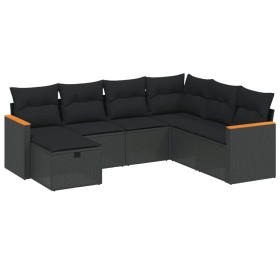vidaXL 7-tlg. Garten-Sofagarnitur mit Kissen Schwarz Poly Rattan