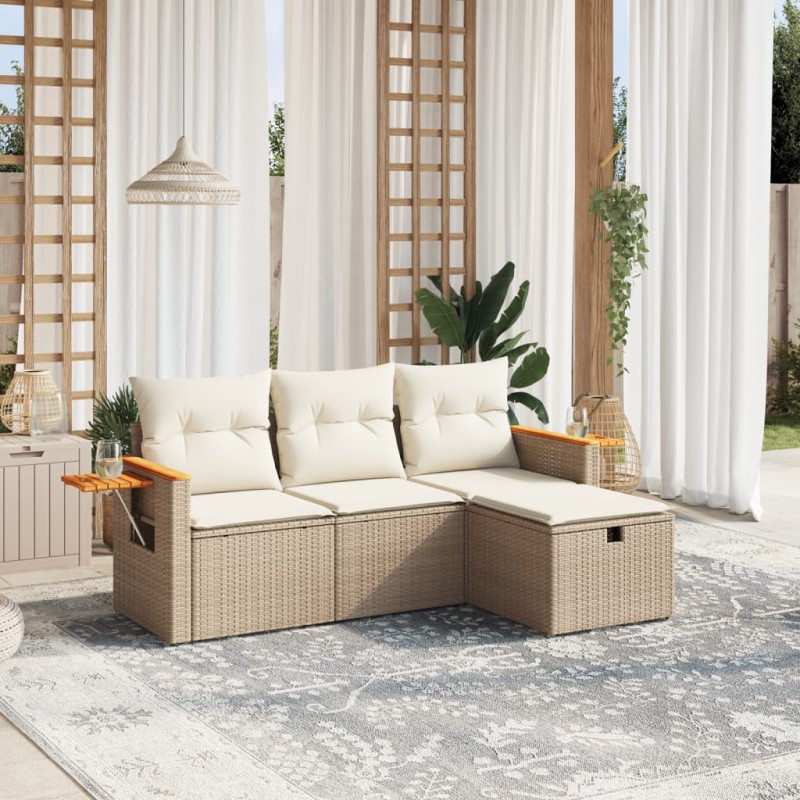 vidaXL 4-tlg. Garten-Sofagarnitur mit Kissen Beige Poly Rattan vidaXL 4-tlg. Garten-Sofagarnitur mit Kissen Beige Poly Rattan