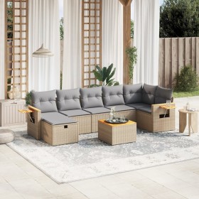 vidaXL 8-tlg. Garten-Sofagarnitur mit Kissen Beige Poly Rattan