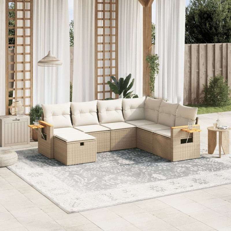 vidaXL 7-tlg. Garten-Sofagarnitur mit Kissen Beige Poly Rattan vidaXL 7-tlg. Garten-Sofagarnitur mit Kissen Beige Poly Rattan