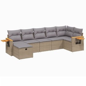 vidaXL 7-tlg. Garten-Sofagarnitur mit Kissen Beige Poly Rattan