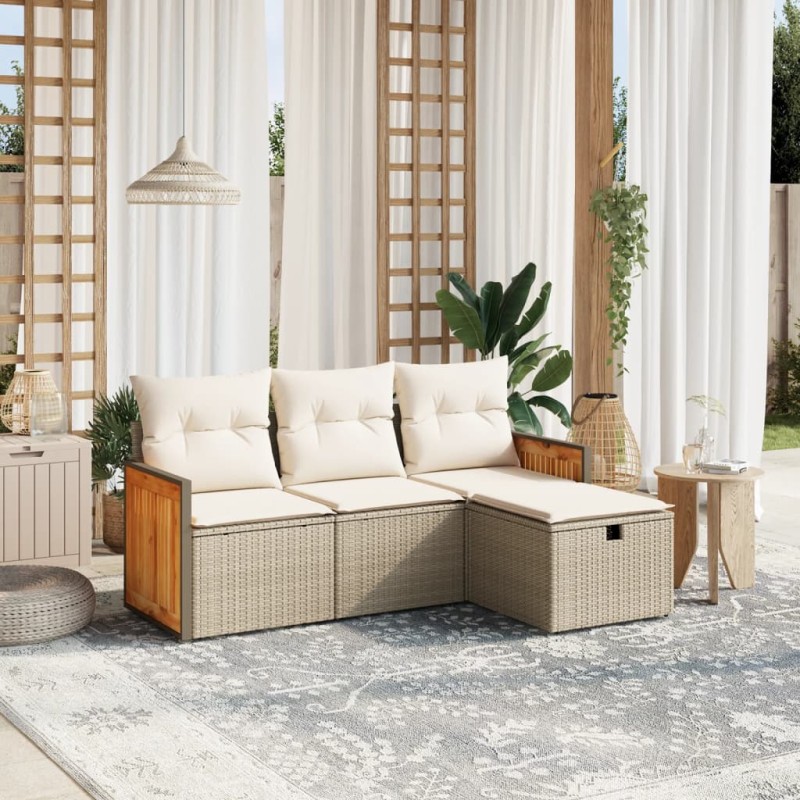 vidaXL 4-tlg. Garten-Sofagarnitur mit Kissen Beige Poly Rattan vidaXL 4-tlg. Garten-Sofagarnitur mit Kissen Beige Poly Rattan