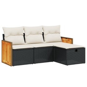 vidaXL 4-tlg. Garten-Sofagarnitur mit Kissen Schwarz Poly Rattan