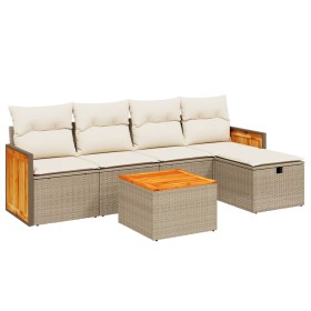 vidaXL 6-tlg. Garten-Sofagarnitur mit Kissen Beige Poly Rattan