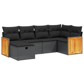 vidaXL 6-tlg. Garten-Sofagarnitur mit Kissen Schwarz Poly Rattan