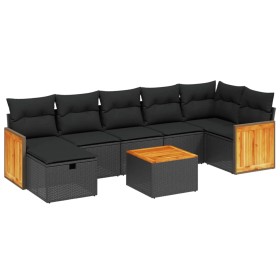vidaXL 8-tlg. Garten-Sofagarnitur mit Kissen Schwarz Poly Rattan