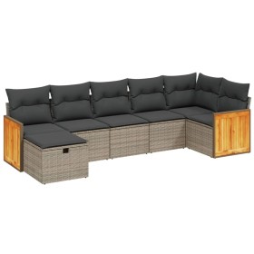 vidaXL 7-tlg. Garten-Sofagarnitur mit Kissen Grau Poly Rattan