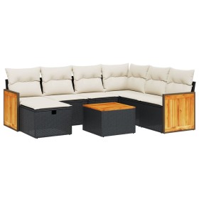 vidaXL 8-tlg. Garten-Sofagarnitur mit Kissen Schwarz Poly Rattan