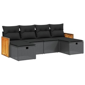 vidaXL 6-tlg. Garten-Sofagarnitur mit Kissen Schwarz Poly Rattan
