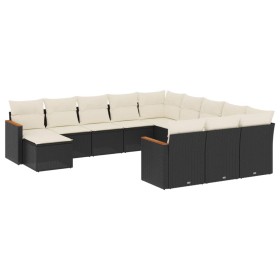 vidaXL 12-tlg. Garten-Sofagarnitur mit Kissen Schwarz Poly Rattan