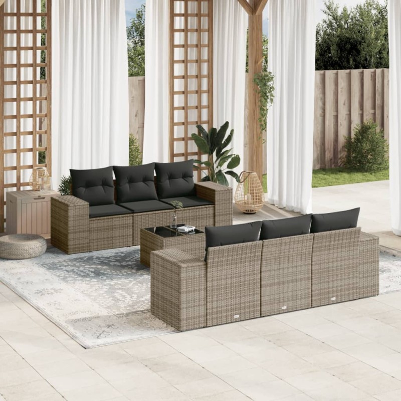 vidaXL 7-tlg. Garten-Sofagarnitur mit Kissen Grau Poly Rattan vidaXL 7-tlg. Garten-Sofagarnitur mit Kissen Grau Poly Rattan