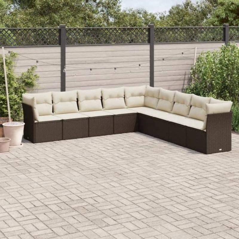 vidaXL 9-tlg. Garten-Sofagarnitur mit Kissen Braun Poly Rattan vidaXL 9-tlg. Garten-Sofagarnitur mit Kissen Braun Poly Rattan
